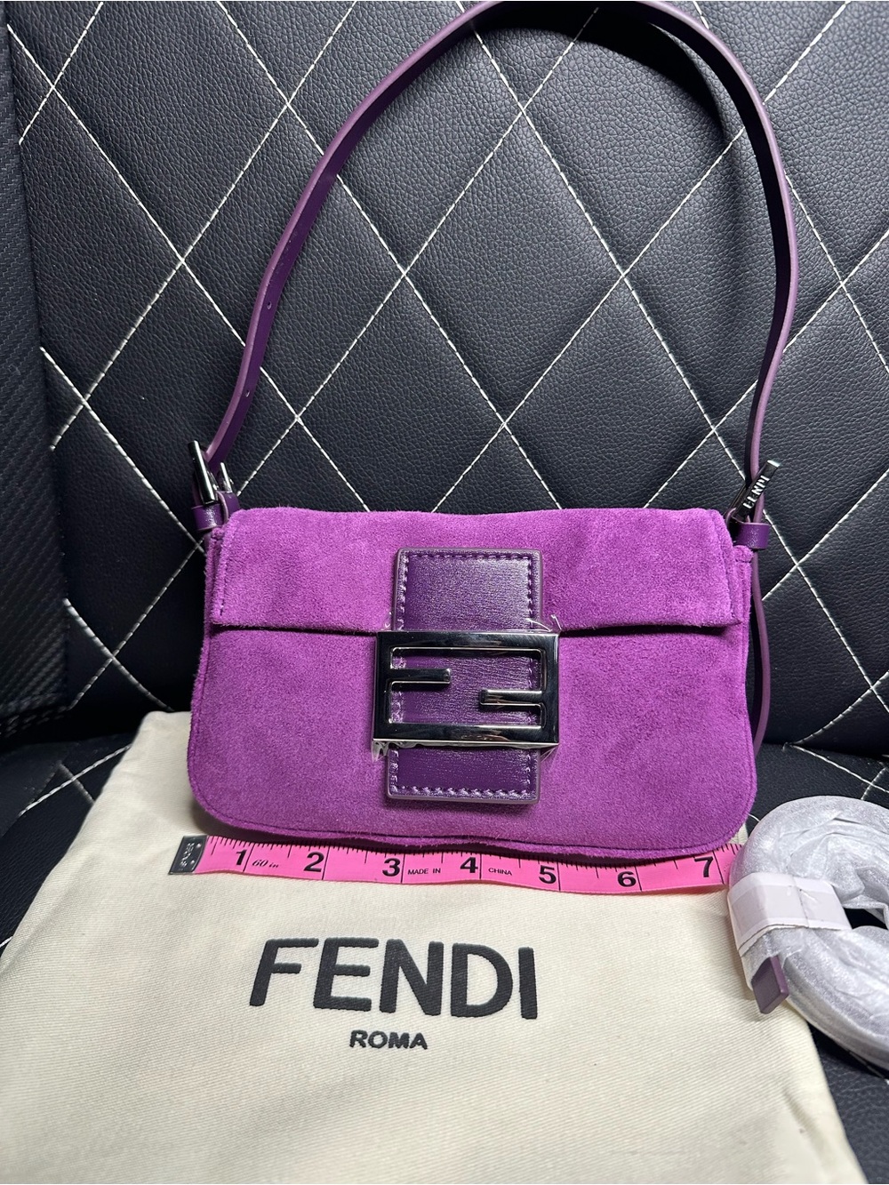 Y2K Purple Suede Baguette Shoulder Bag with Logo Buckle
